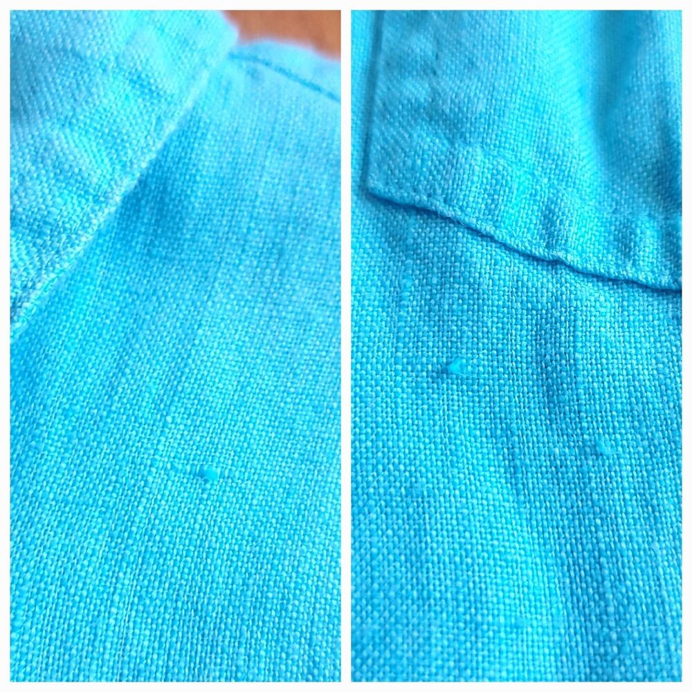 Talbots 100% Pure Irish Linen Top Petite Small Button Up 3/4 Sleeve Bright Blue - Picture 5 of 10